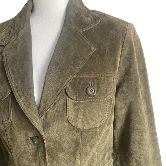 Suede Jacket Olive Green Utility Jacket Bush Blazer Transitional Season Coat M - Picture 6 of 12